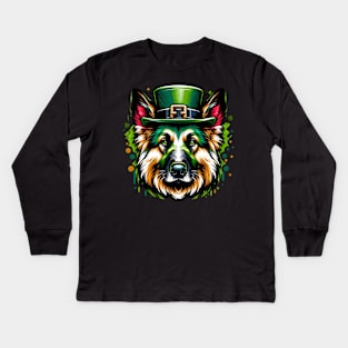 Vibrant German Shepherd Dog Celebrates Saint Patrick's Day Kids Long Sleeve T-Shirt